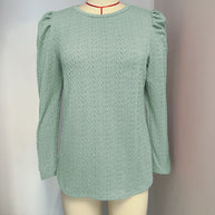 Damen elegantes Langarmshirt mit strukturiertem Muster und Puffärmeln WW