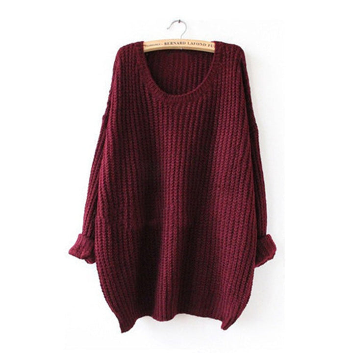 Damen Grobstrick Pullover mit weitem Schnitt und Rundhalsausschnitt W&W Mode