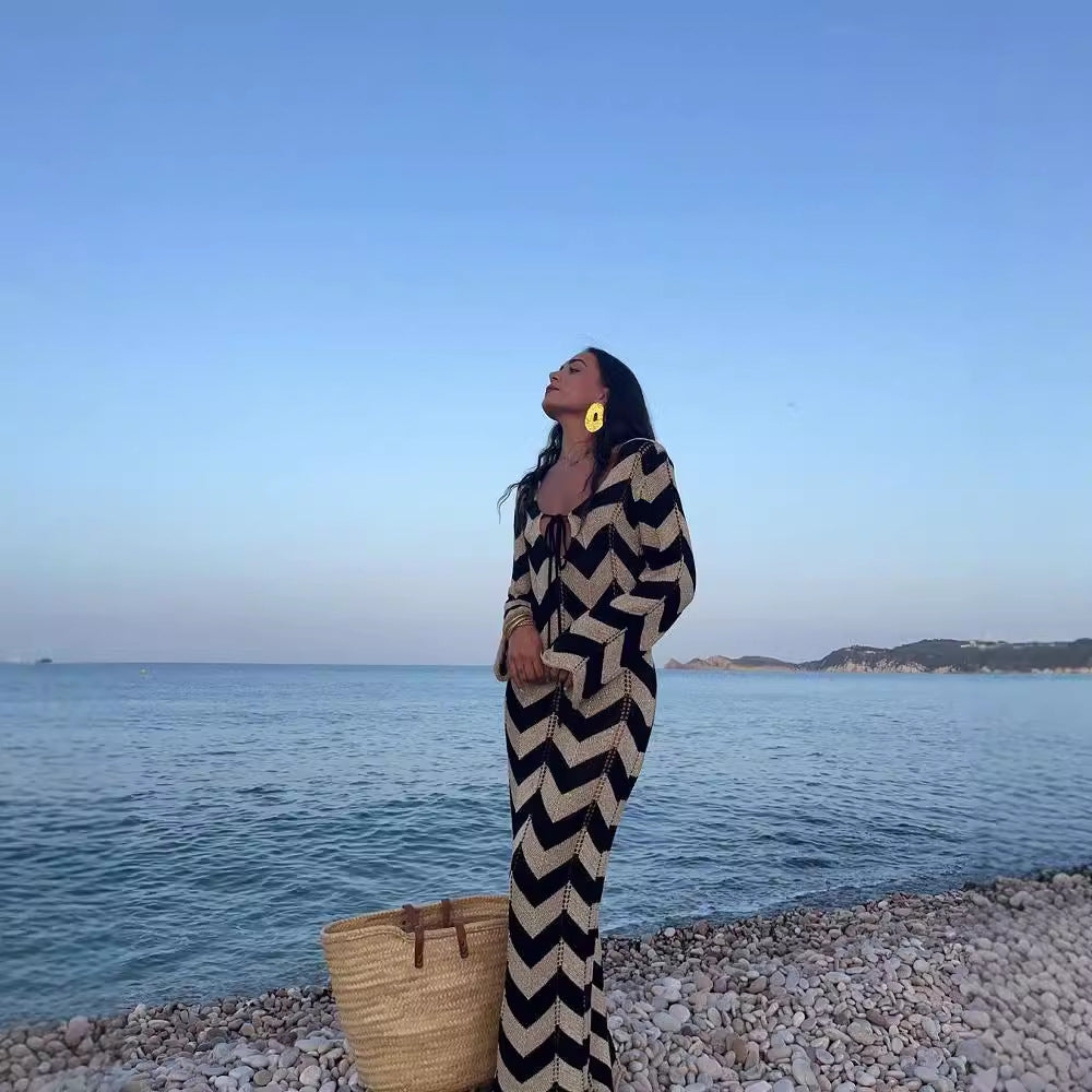 Damen Strickkleid mit Zickzack-Design und weitem Schnitt WW