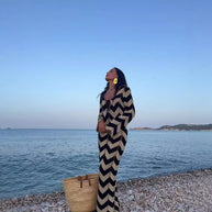 Damen Strickkleid mit Zickzack-Design und weitem Schnitt WW