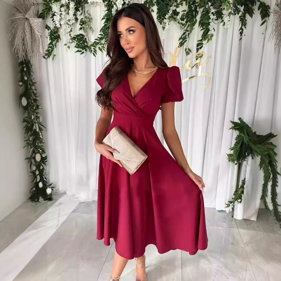 Damen A-Linien Kleid mit schickem Wickelausschnitt und eleganten Blenden WW