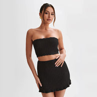 Damen Strick-Bandeau Top mit passendem Rock WW