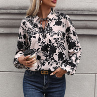 Damen Bluse mit floralem Design und dekorativem Schnürdetail WW