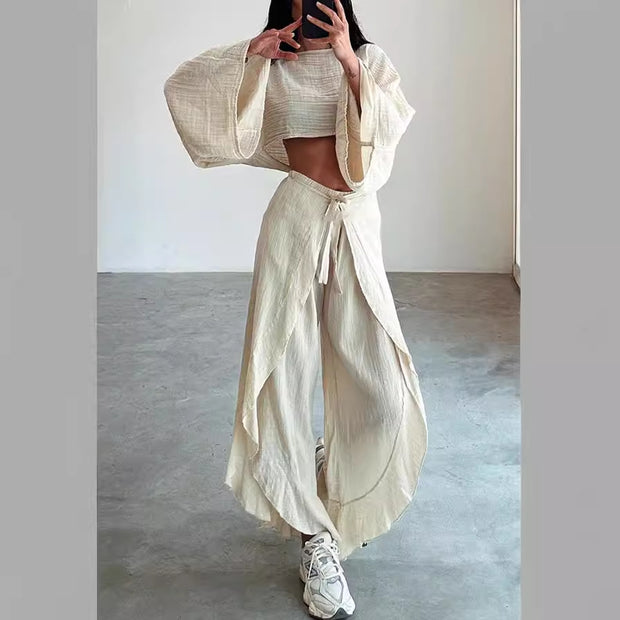 Damen Lässiges Zweiteiliges Set mit oversize Oberteil und weiten Hosen WW