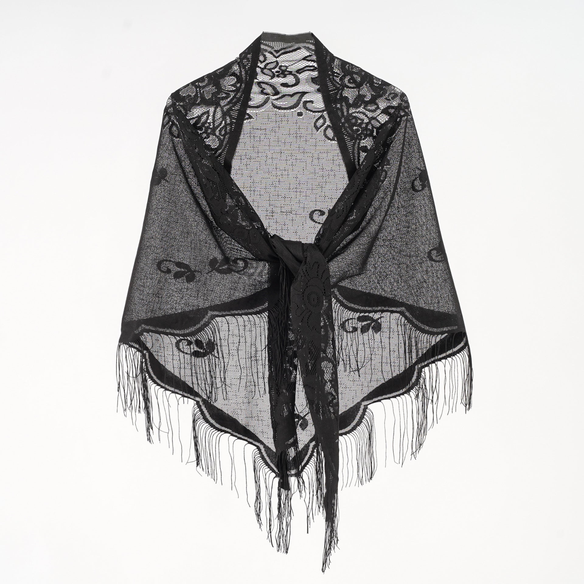 Damen Eleganter Chiffon-Schal mit kunstvollen Fransen WW