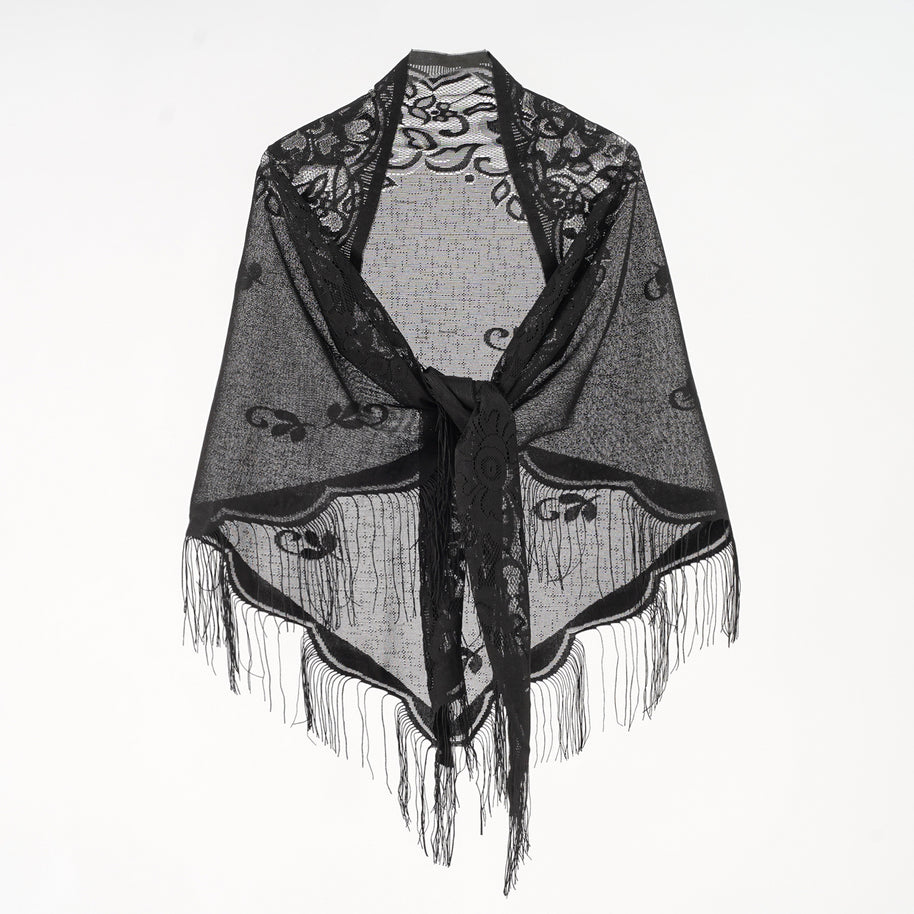 Damen Eleganter Chiffon-Schal mit kunstvollen Fransen WW