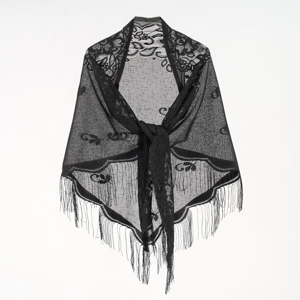 Damen Eleganter Chiffon-Schal mit kunstvollen Fransen WW
