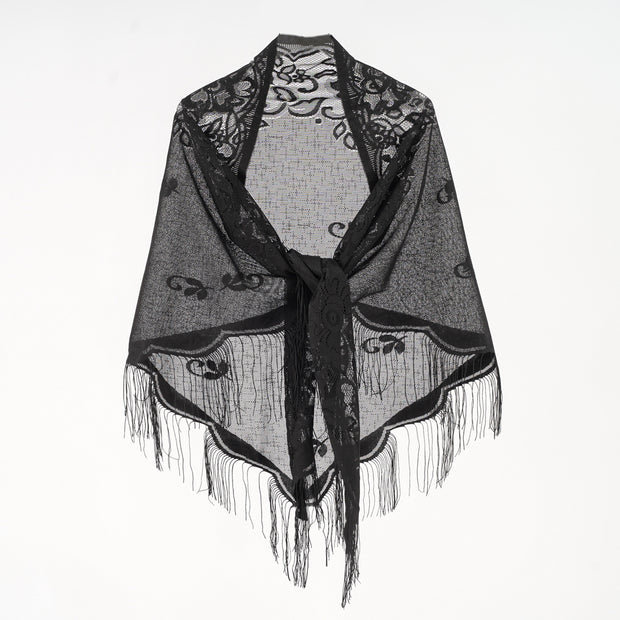 Damen Eleganter Chiffon-Schal mit kunstvollen Fransen WW
