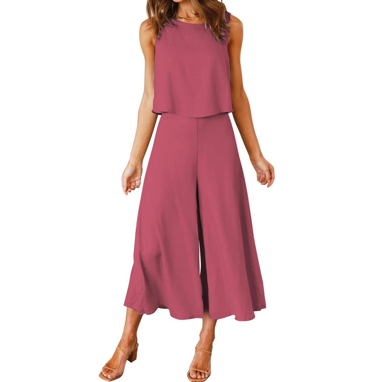 Damen Luftiger Jumpsuit mit schwingendem Bein und ärmellosem Design WW