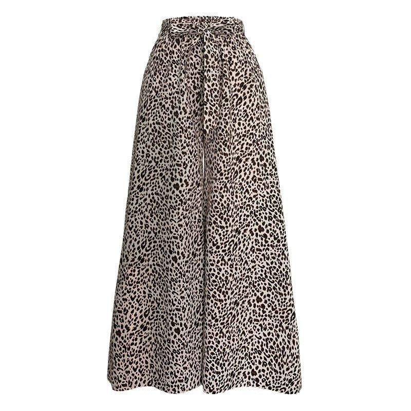 Damen weite Palazzo-Hose mit stylishm Leopardenmuster W&W Mode