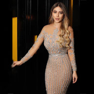WW | Goldfolien-Langarm-Abendkleid