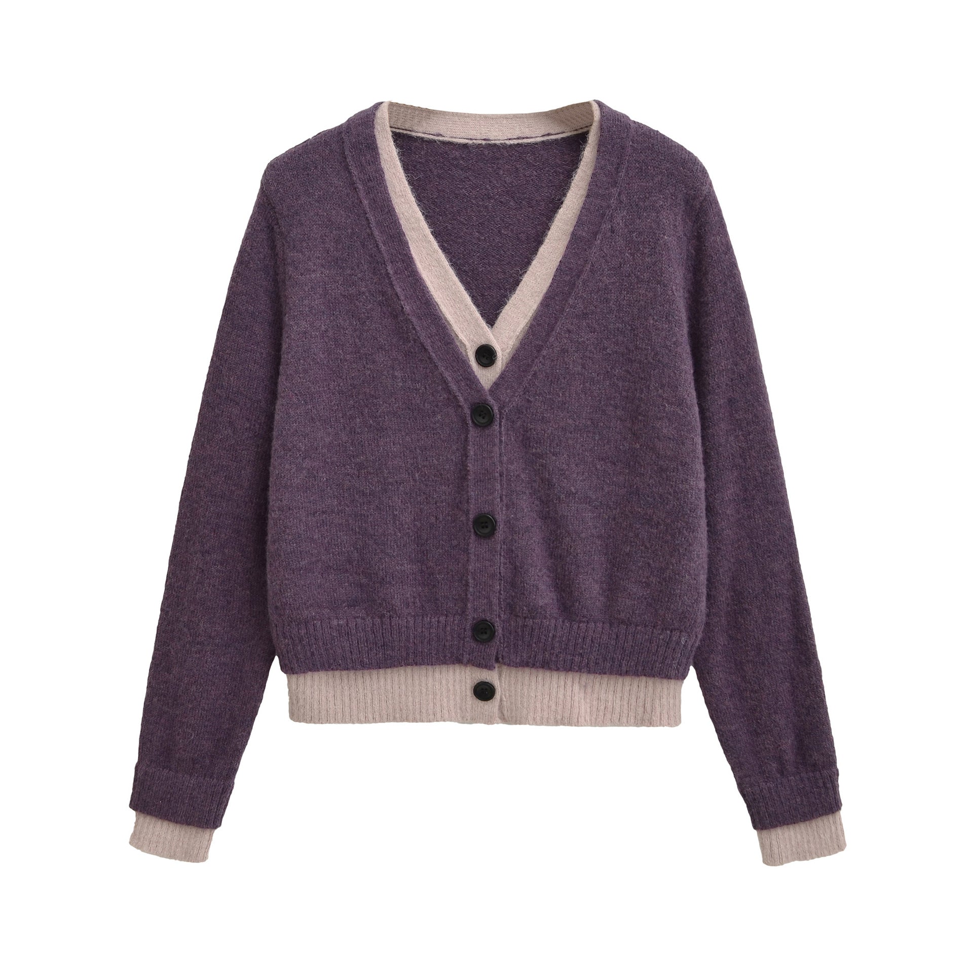 Damen Strickjacke mit V-Ausschnitt und kontrastierenden Details WW
