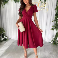Damen elegantes Wickelkleid mit bezaubernden Puffärmeln WW