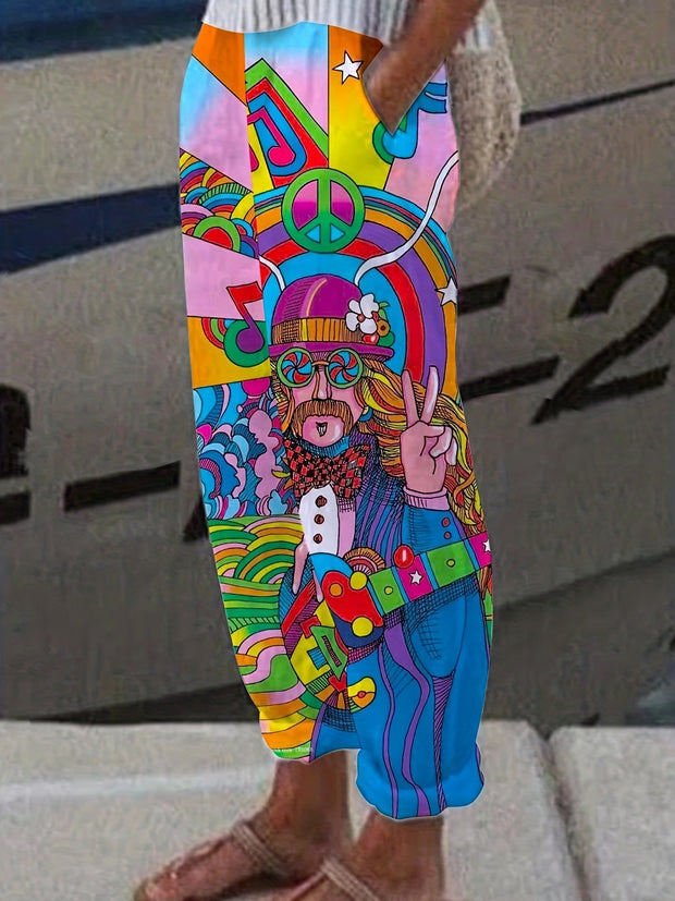 Damen Bequeme Freizeithose mit buntem Grafikdesign WW