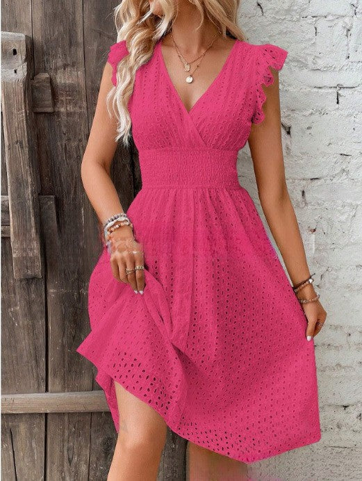 Damen Sommerliches Kleid mit bezauberndem Spitzenmuster und Rüschendetails WW