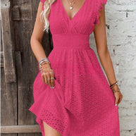 Damen Sommerliches Kleid mit bezauberndem Spitzenmuster und Rüschendetails WW