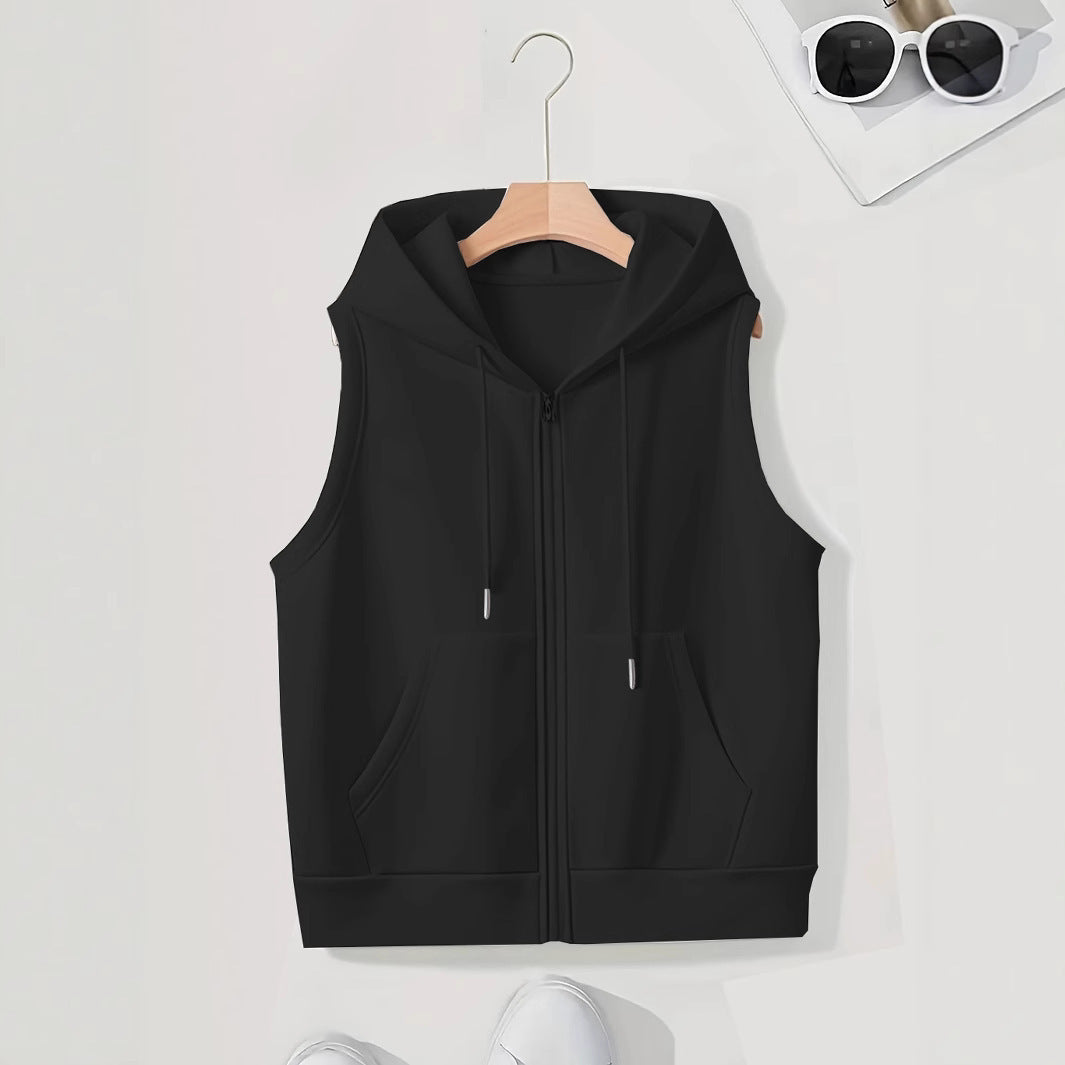 Damen sportliche Kapuzenweste mit durchgehendem Reißverschluss und praktischen Taschen WW