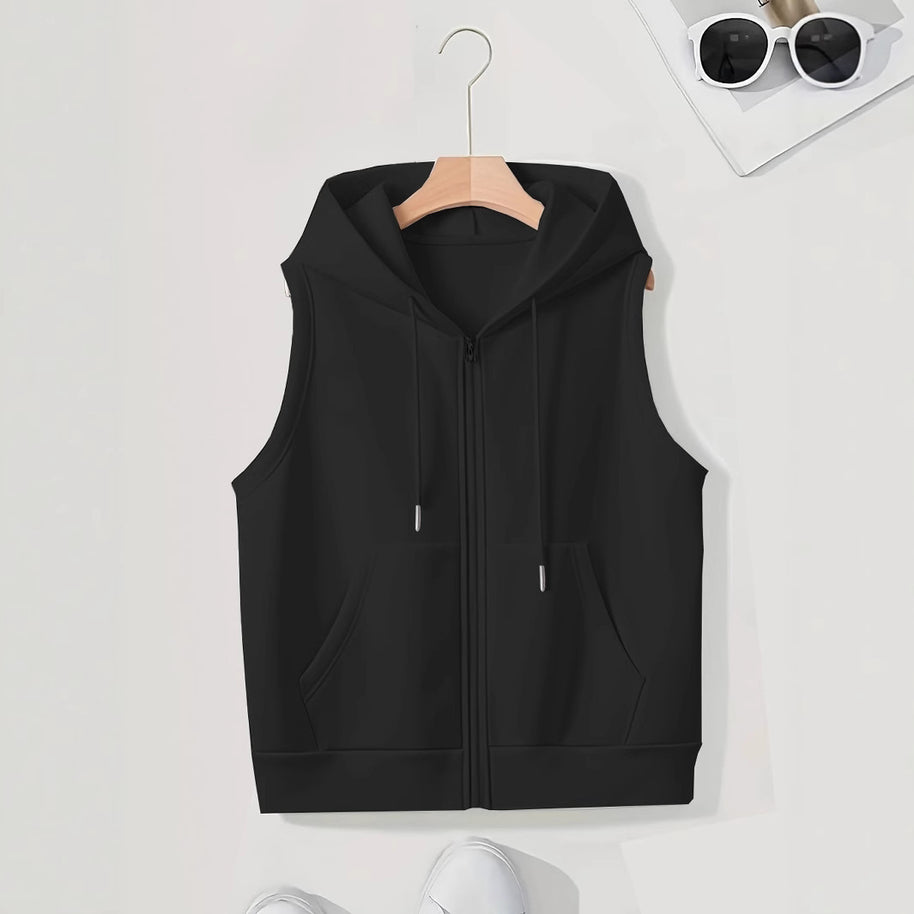Damen sportliche Kapuzenweste mit durchgehendem Reißverschluss und praktischen Taschen WW