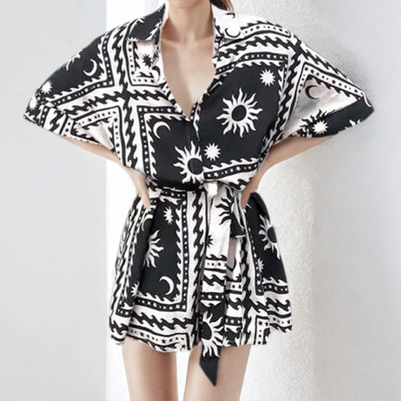 Damen Casual Hemd-Kleid mit großem Kragen und Bindegürtel WW