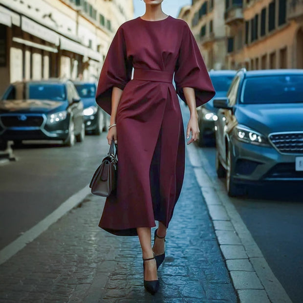 Damen Elegantes Maxikleid mit Puffärmeln und tailliertem Schnitt WW