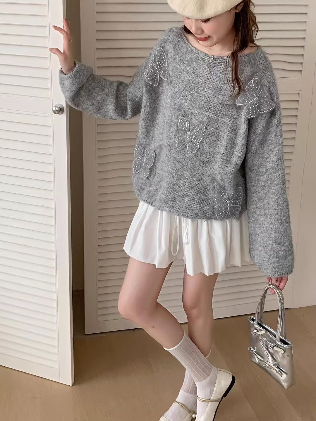 WW | Eleganter Pullover Aus Besticktem Blumenstrick Für Frauen