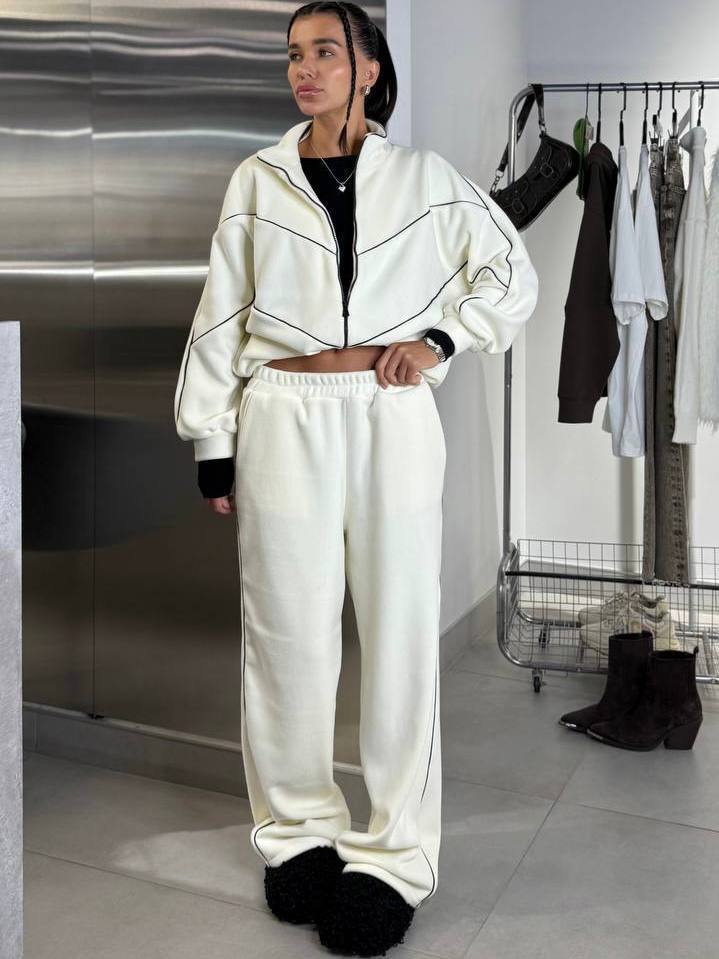 Damen sportliches Oversized-Set mit hohem Kragen und elastischen Bündchen WW