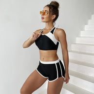 Damen Sport-Bikini-Set mit modischem Reißverschluss und kurzen Hosen WW