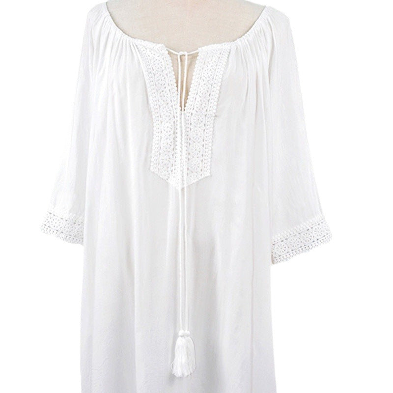 Damen Strandtunika mit kunstvollen Häkelverzierungen und lässigem Schnitt WW