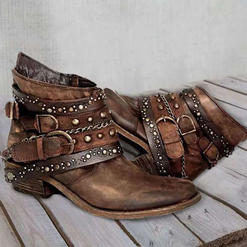 Damen Stiefeletten mit modischem Riemen-Design und robusten Nieten WW