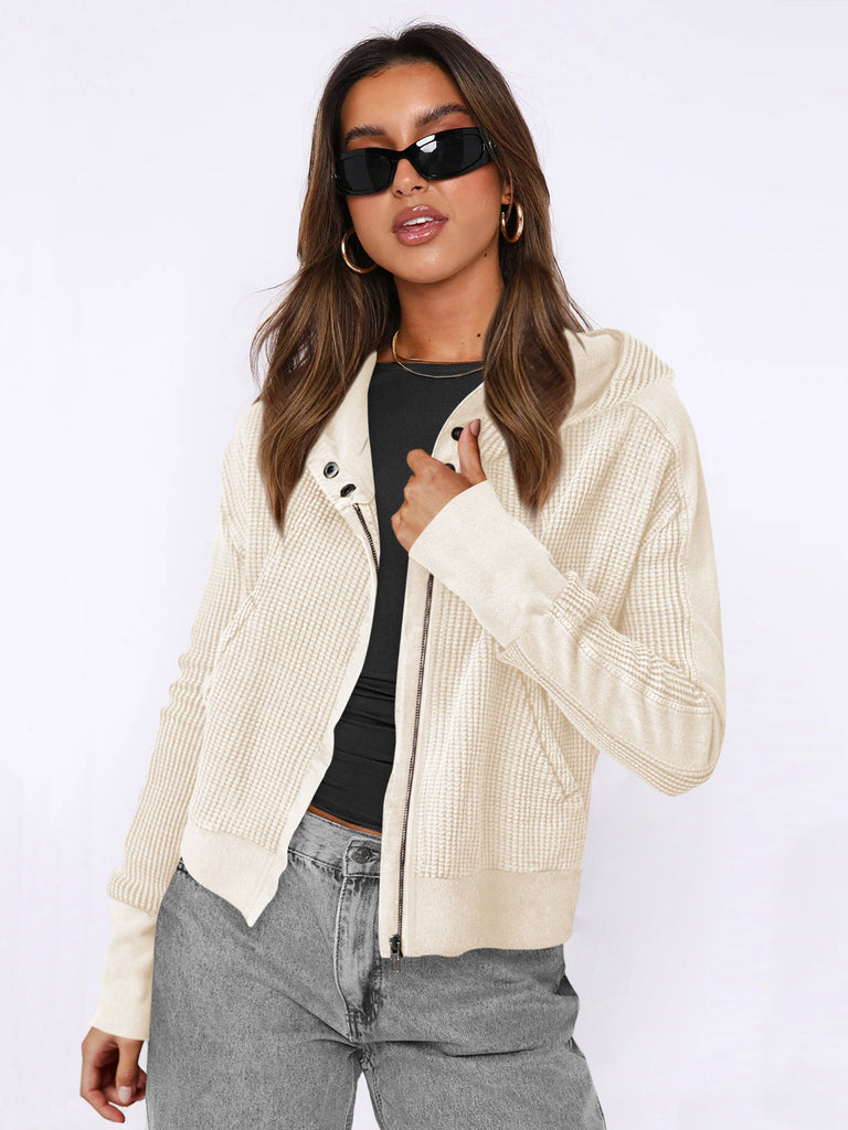 Damen lässige Kapuzenjacke mit strukturiertem Obermaterial und Reißverschluss WW