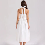 Damen Sommerkleid mit verstellbaren Trägern und floralen Applikationen WW