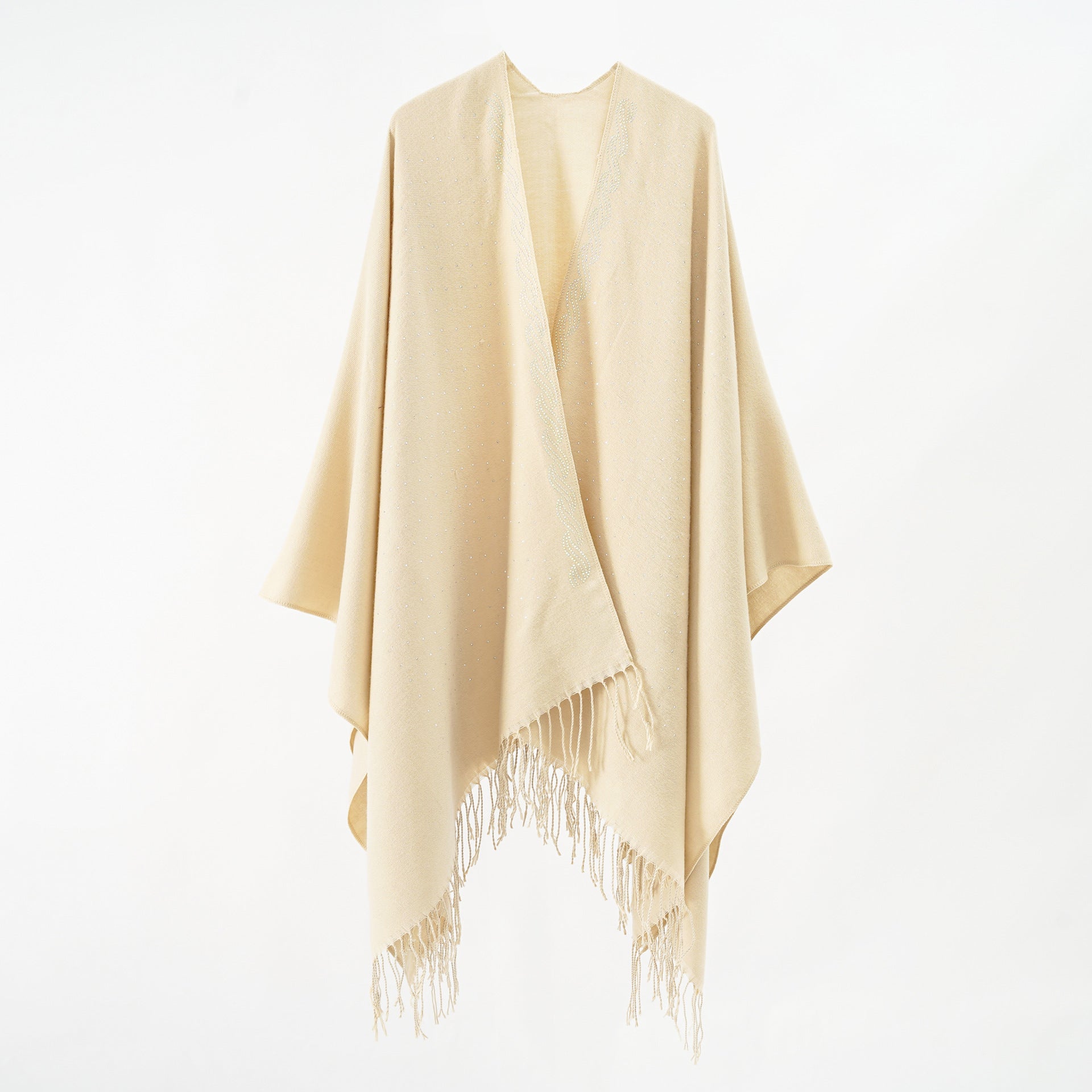 Damen Eleganter Poncho mit floralem Stickmuster und fransigen Kanten WW