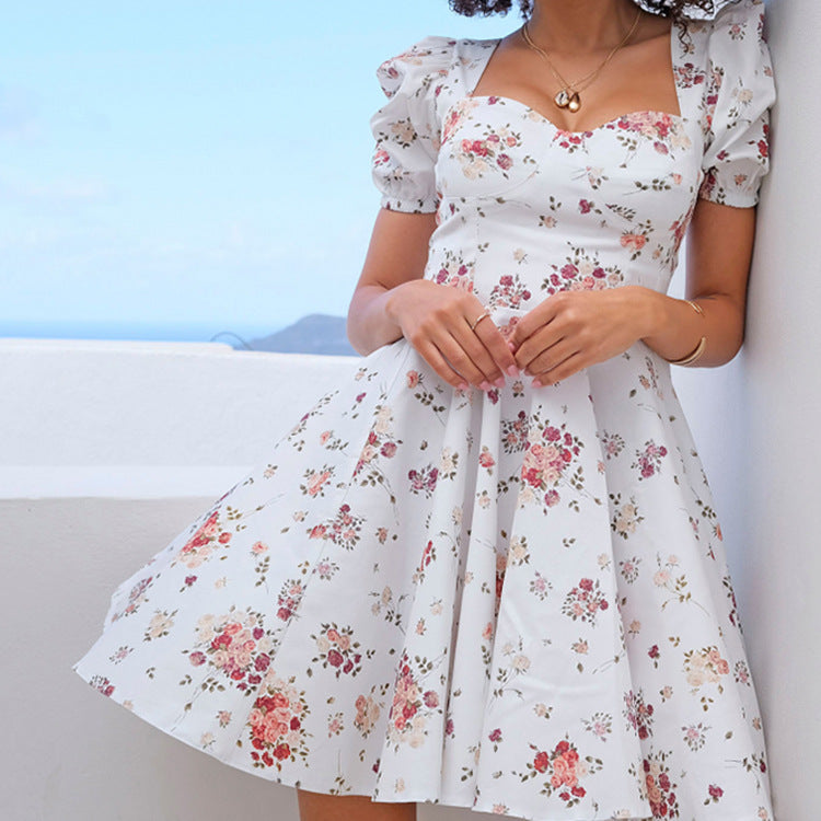 Damen Kleid mit Puffärmeln und floralem Design W&W Mode