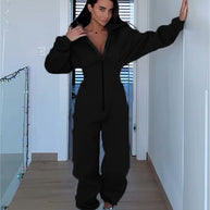 Damen Sportlicher Fleece-Jumpsuit mit hohem Kragen und trendiger Silhouette WW
