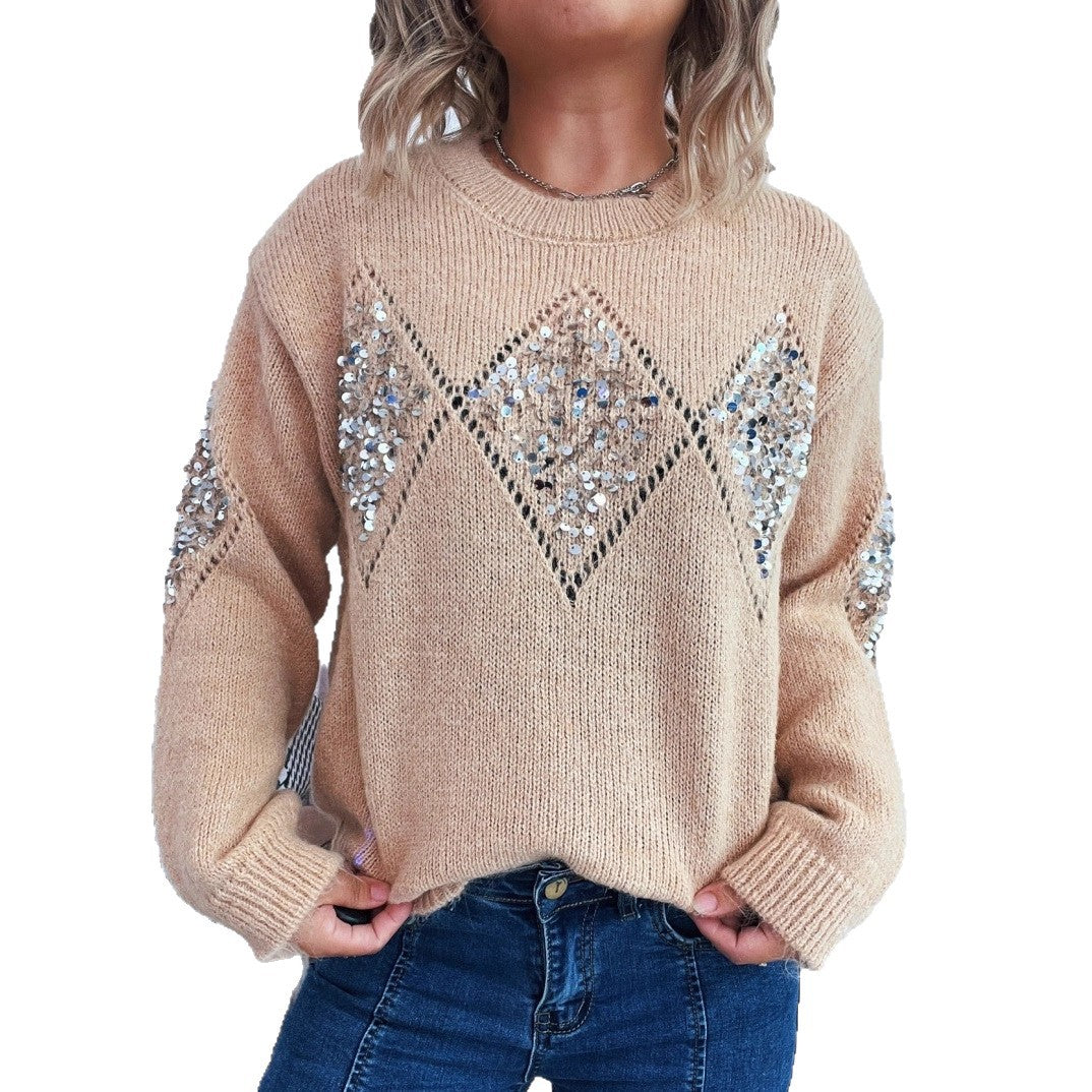 Damen Strickpullover mit glitzernden Applikationen WW