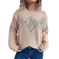 Damen Strickpullover mit glitzernden Applikationen WW
