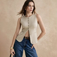 Damen sans-Ärmel Weste im eleganten Design mit Knopfleiste WW