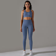 Damen Sport-BH und Hochbund-Leggings Set mit nahtloser Verarbeitung und atmungsaktiven Eigenschaften WW