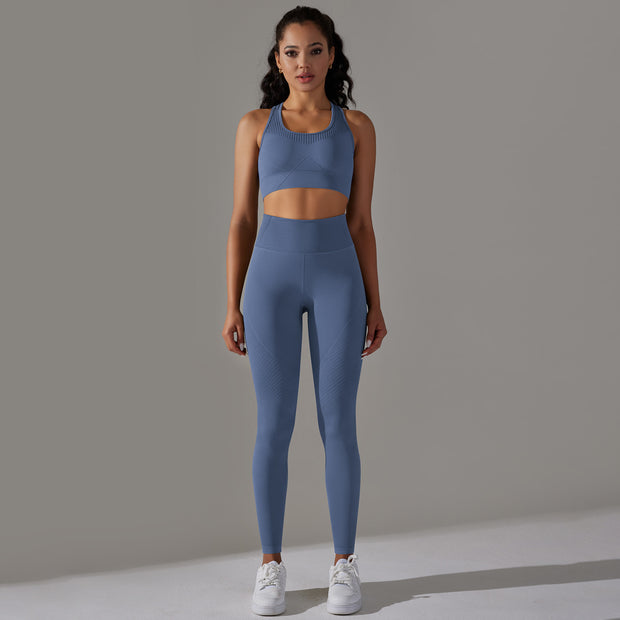 Damen Sport-BH und Hochbund-Leggings Set mit nahtloser Verarbeitung und atmungsaktiven Eigenschaften WW