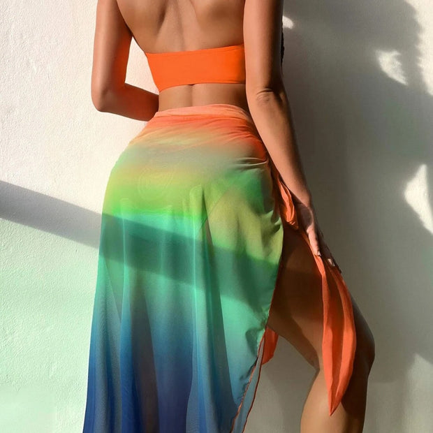 Damen Bikini-Oberteil mit Wickeldesign und transparentem Pareo WW