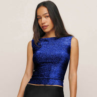 Damen figurbetontes Glitzer-Top mit asymmetrischem Schnitt und elegantem Tragekomfort WW