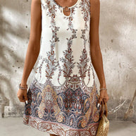 Damen ärmelloses Sommerkleid mit modischem Schlüssel-Ausschnitt und floralem Muster WW