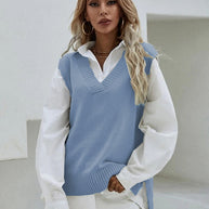 Damen Strickweste mit V-Ausschnitt und geripptem Saum WW