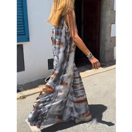 Damen Maxikleid im lässigen Schnitt mit tiefem V-Ausschnitt und modischem Batikdesign WW