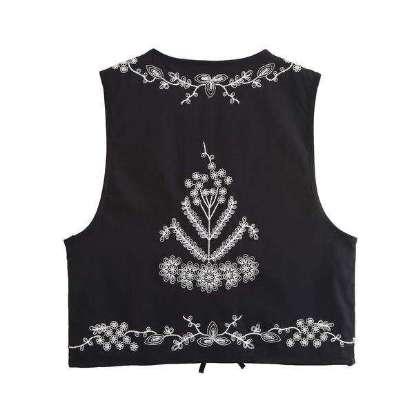Damen Bestickte Weste mit offenem Schnitt und tailliertem Design WW