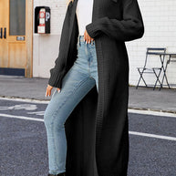 WW Unifarbenes Revers langes Strickcardigan