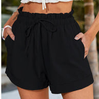 Damen elegante Stoffshorts mit hohem Bund und seitlichen Eingrifftaschen WW