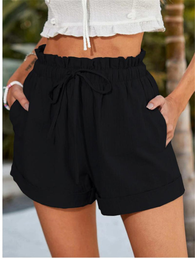 Damen elegante Stoffshorts mit hohem Bund und seitlichen Eingrifftaschen WW