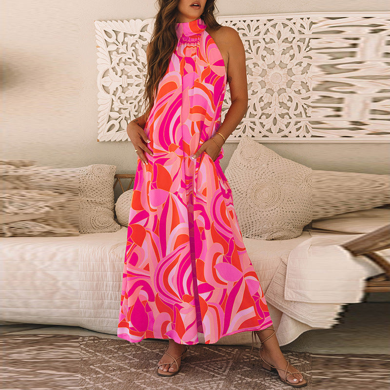 Damen Maxikleid mit hohem Kragen und floralem Muster WW