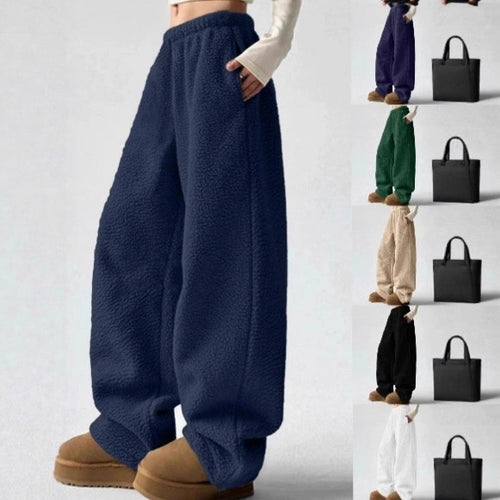 Damen bequeme Fleece-Hose mit weitem Schnitt und elastischem Bund WW